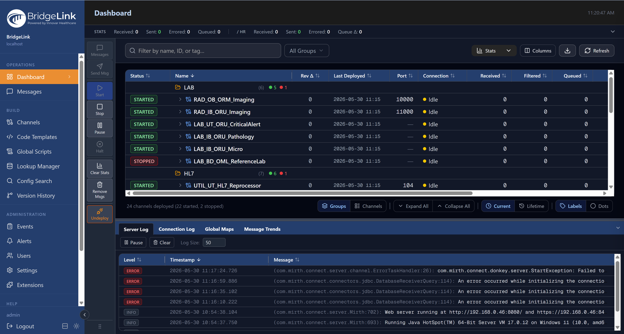 WebAdmin dashboard