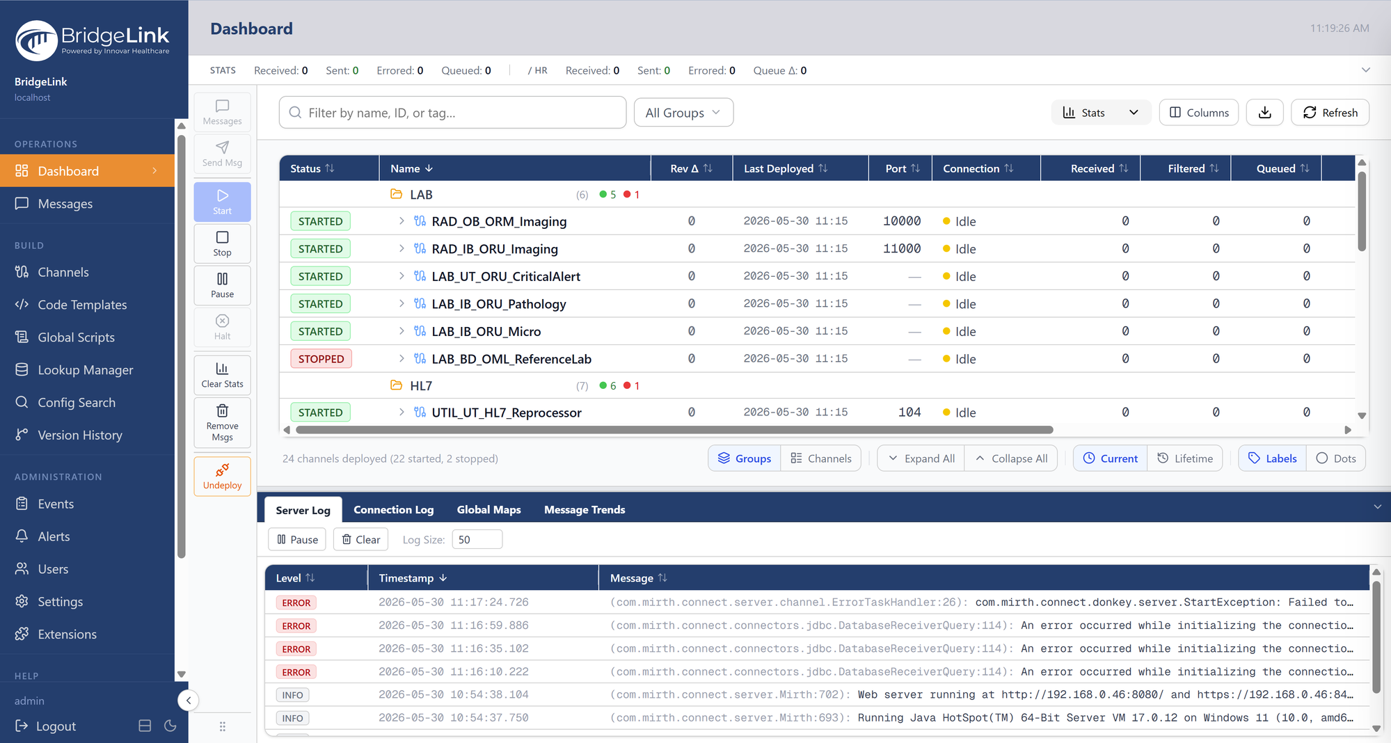 WebAdmin dashboard